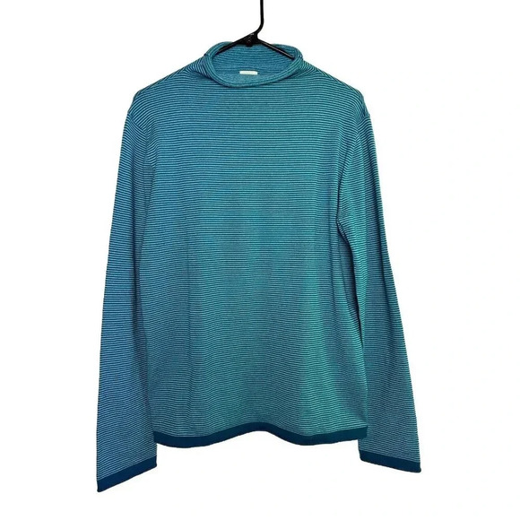 Title Nine Sweater Blue Striped Long Sleeve Striped Mock Neck Size Large - Picture 1 of 13